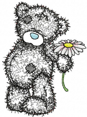 Bear with camomile applique machine embroidery design
